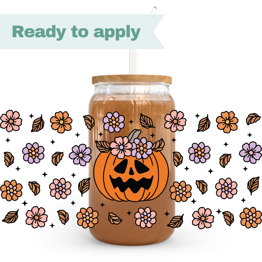 Floral Pumpkin - 16oz UVDTF cup wrap