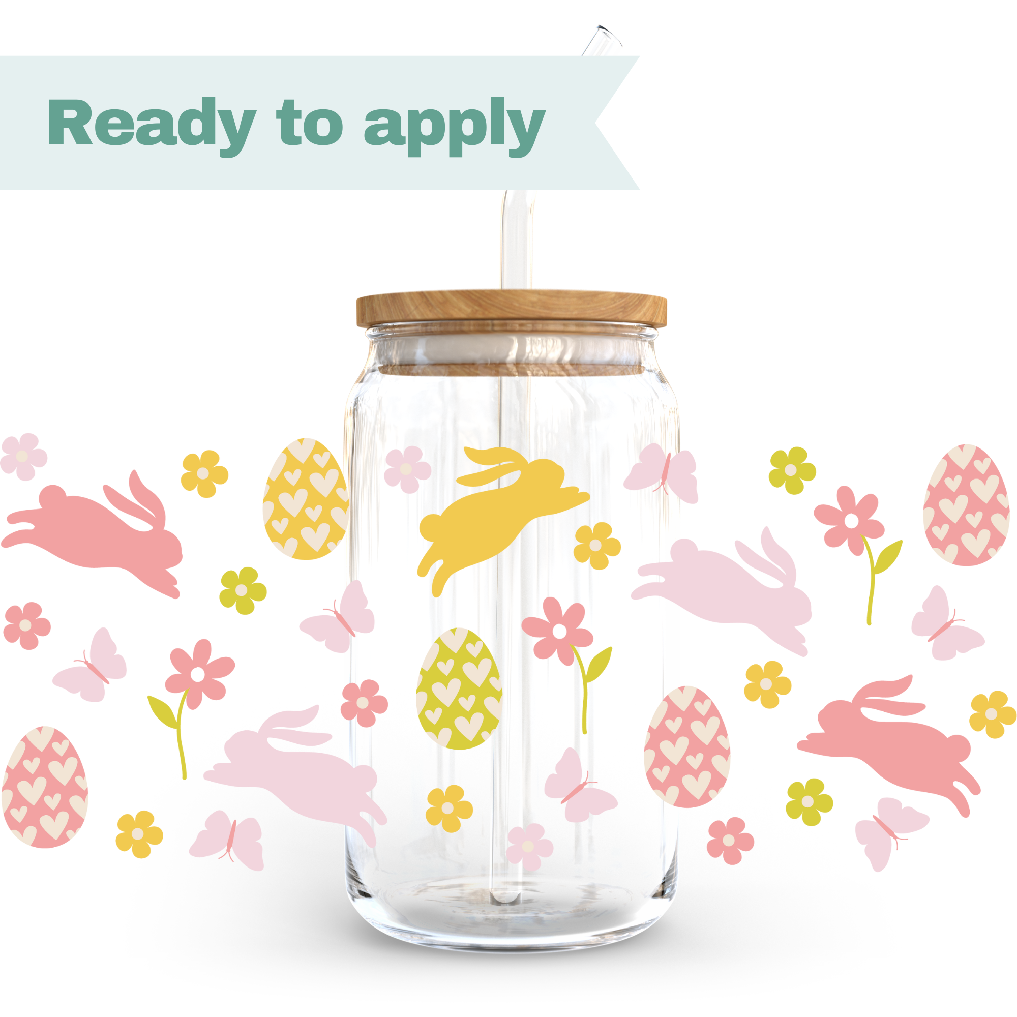 Floral Bunny and Egg - 16oz UVDTF cup wrap