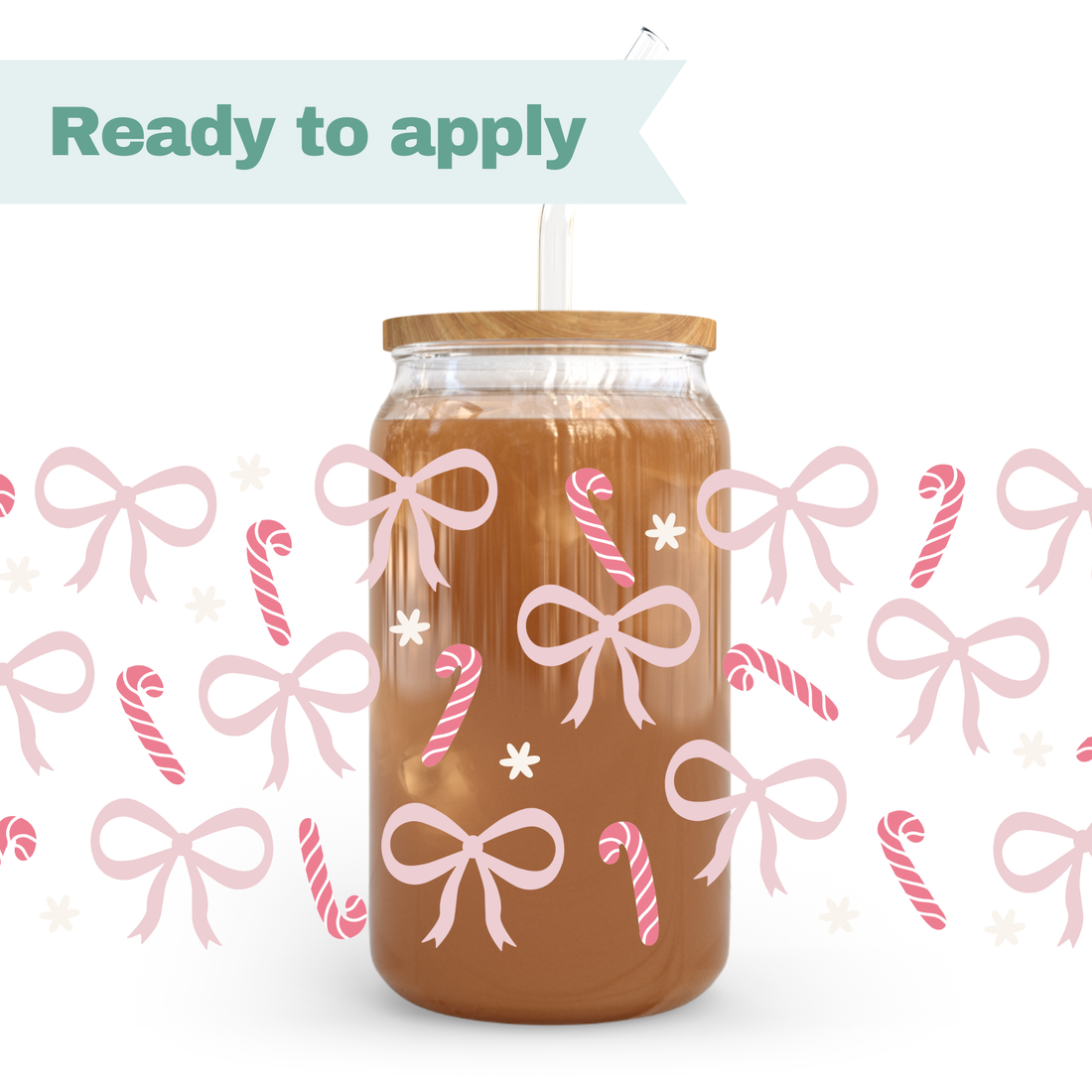 Christmas Candy Cane Bows - 16oz UVDTF cup wrap