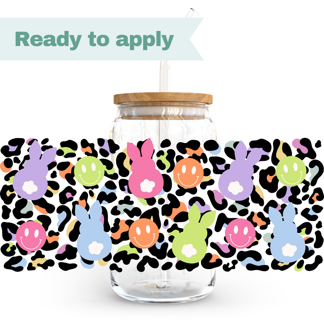 Easter Smiley Leopard - 16oz UVDTF cup wrap