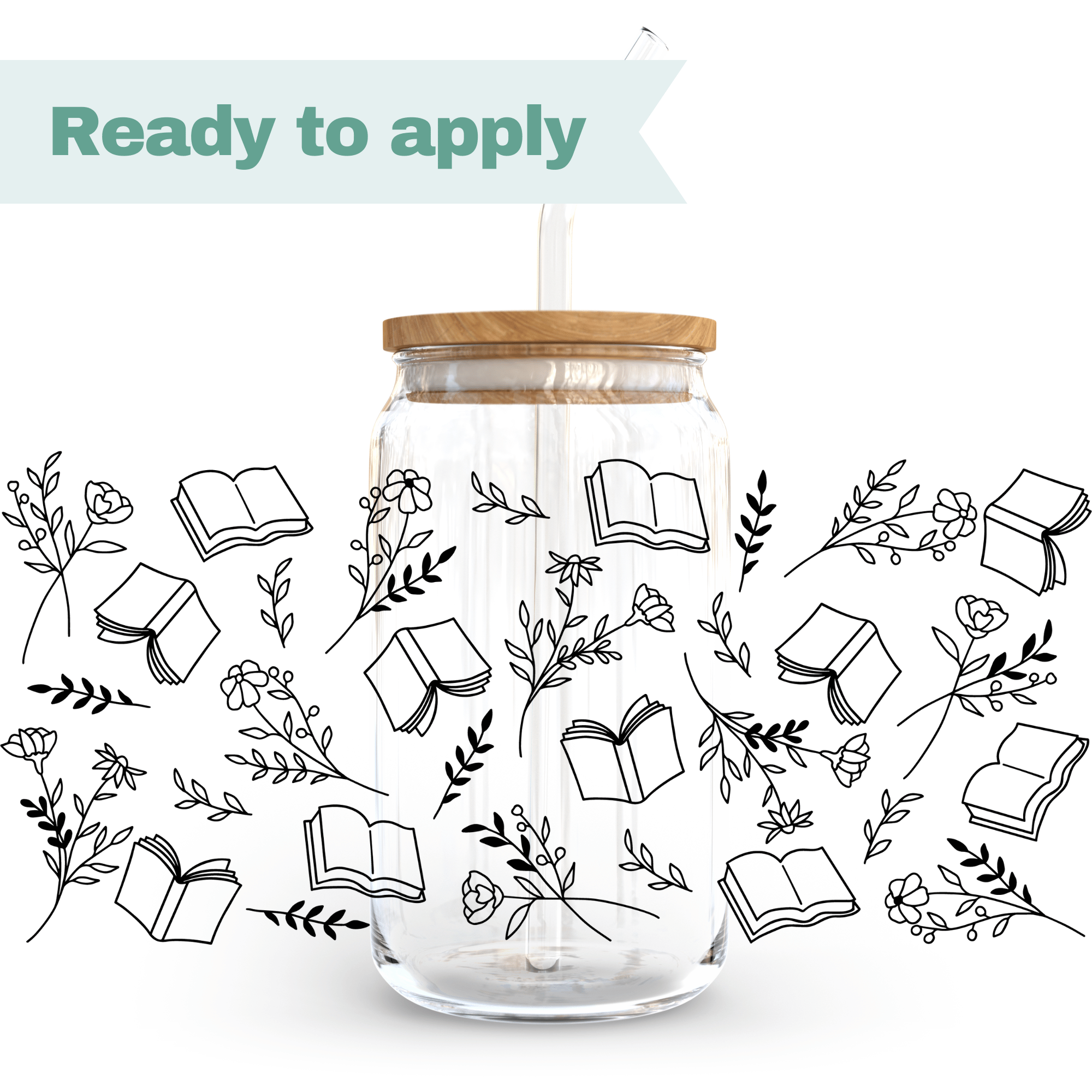 Floral Book Outline - 16oz UVDTF cup wrap