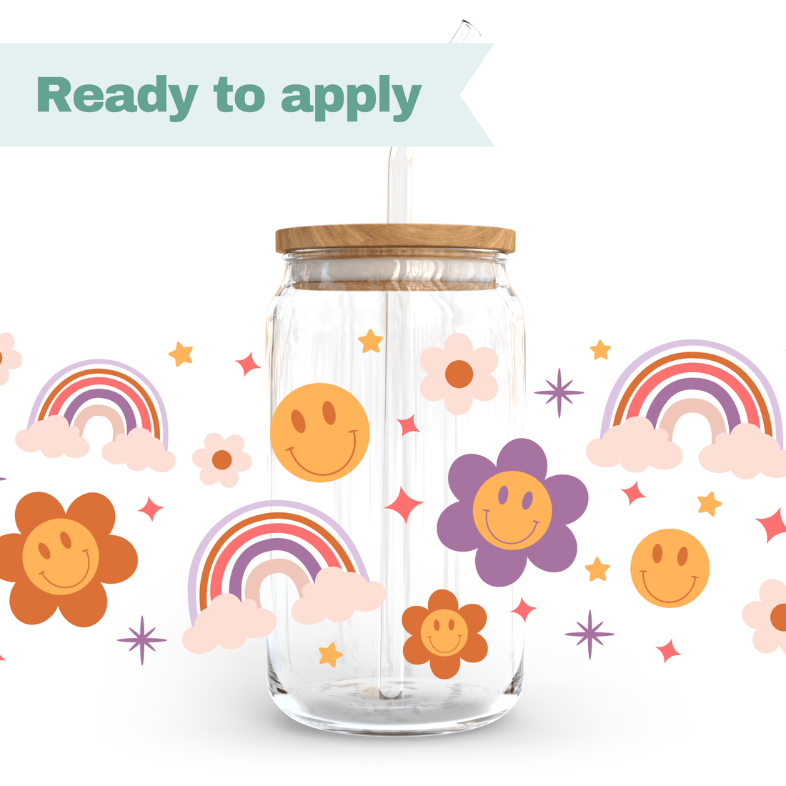 Smiley face with rainbow - 16oz UVDTF cup wrap