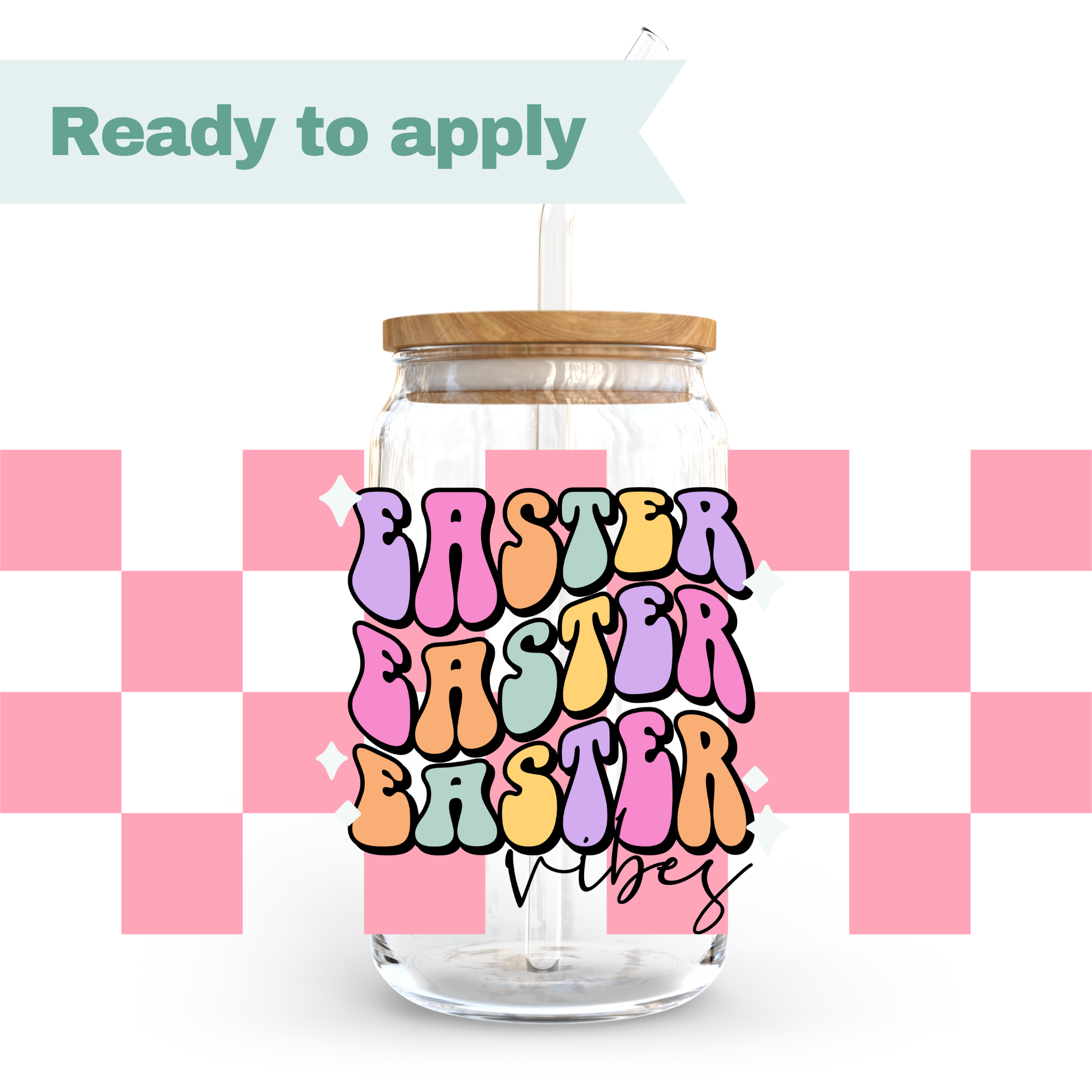 Easter vibes checkered - 16oz UVDTF cup wrap