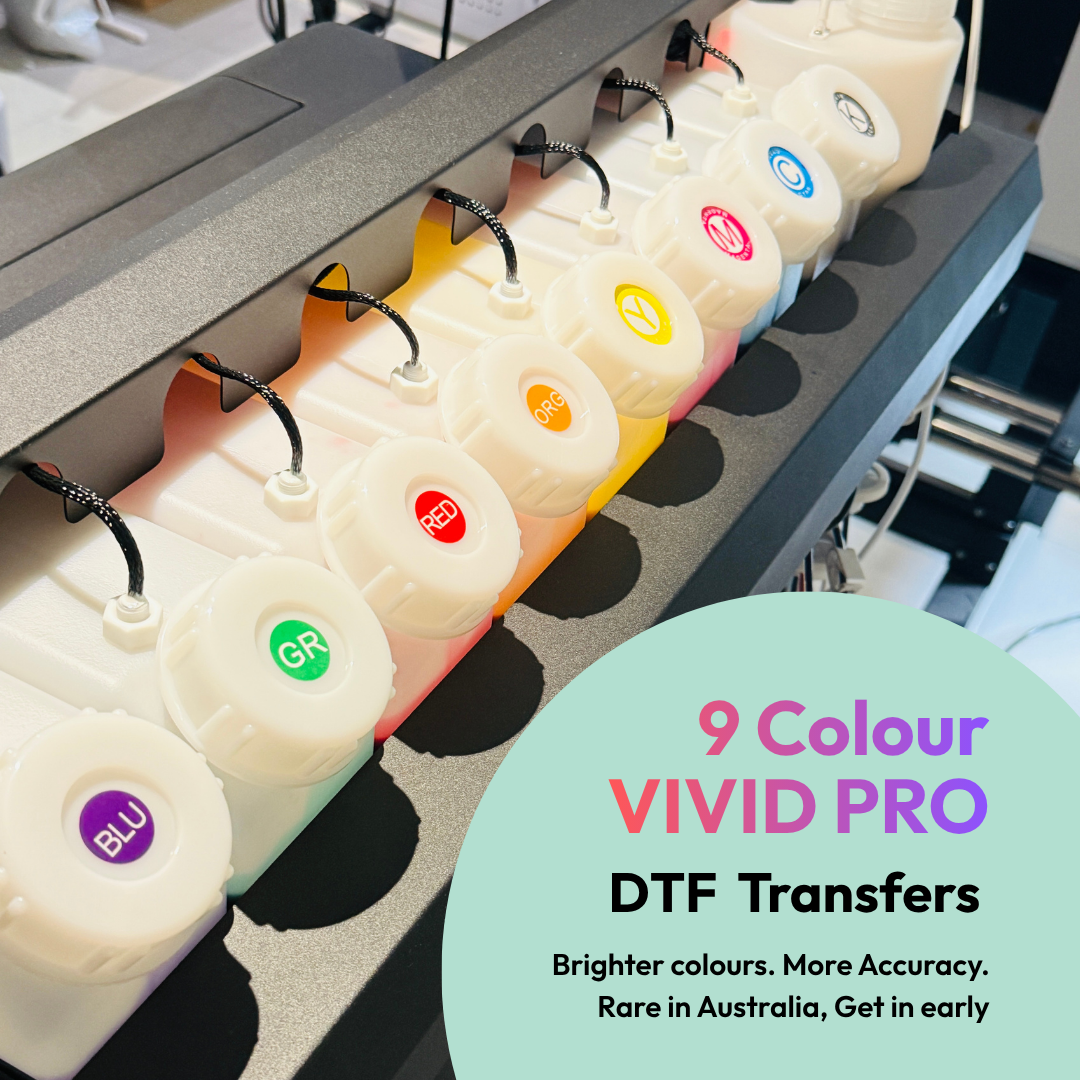 Pure Pack 9 Colour Vivid Pro DTF Transfers for brighter, more accurate colour printing in Australia