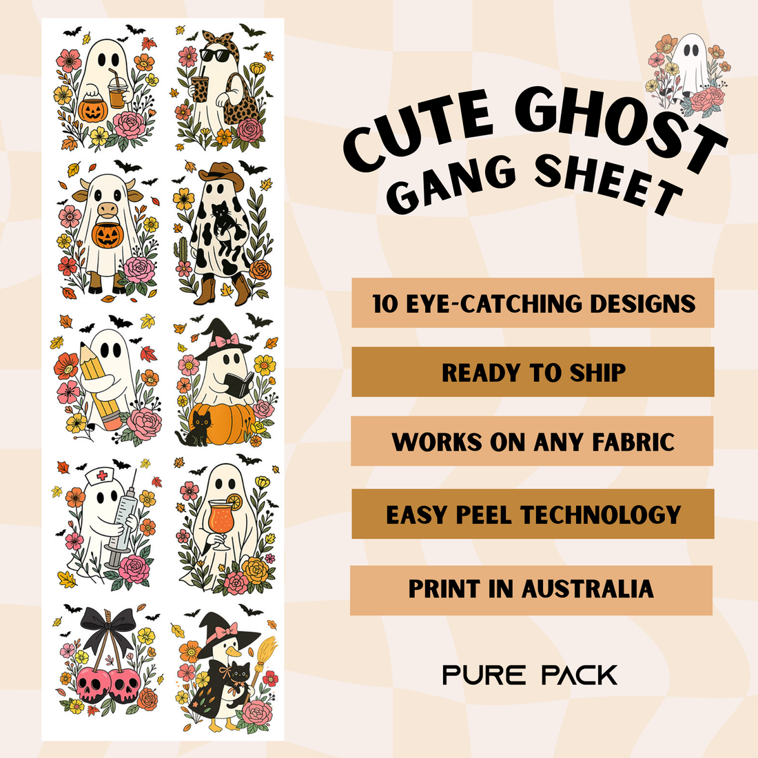 Cute Ghost (10 transfers) - Pre-made DTF Gang Sheet 