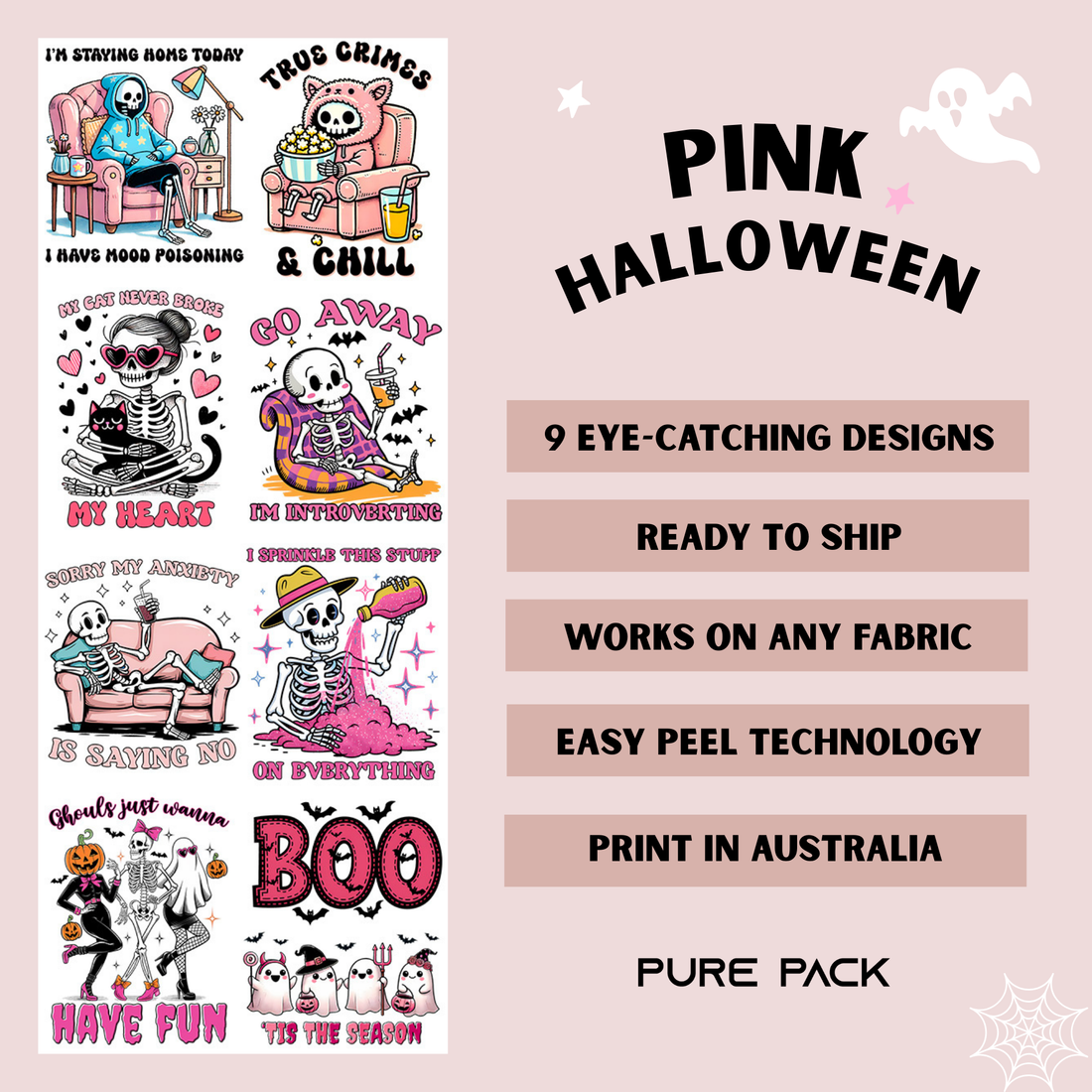 Pink Halloween (9 transfers) - Pre-made DTF Gang Sheet 