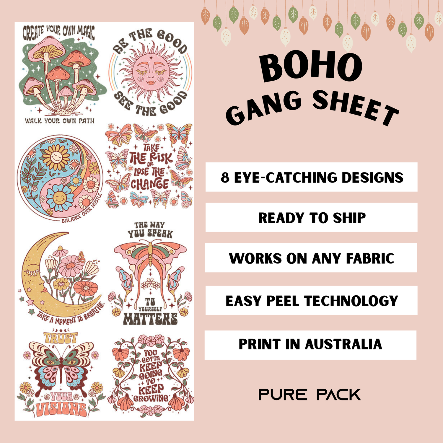 Boho (8 transfers) - Pre-made DTF Gang Sheet 