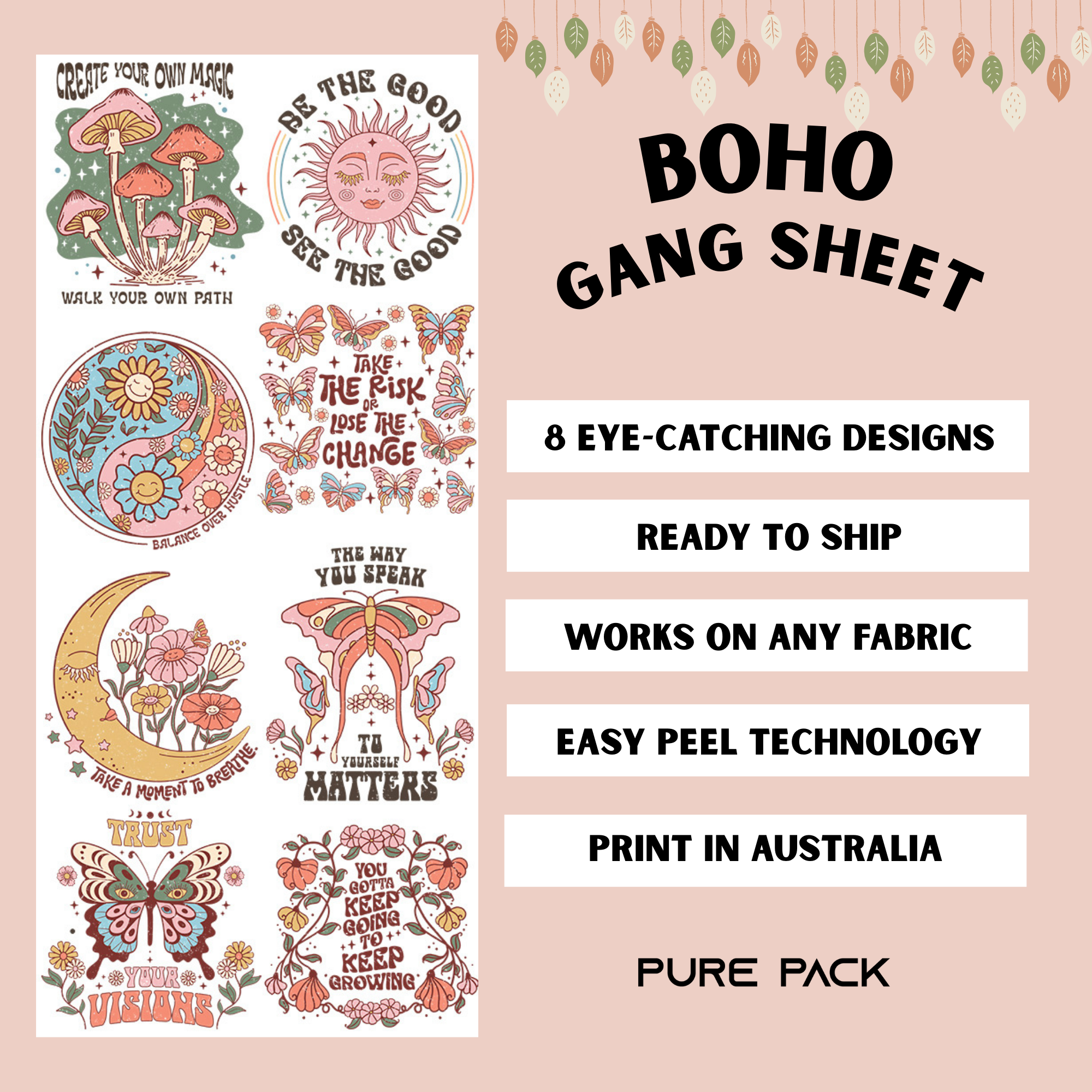 Boho (8 transfers) - Pre-made DTF Gang Sheet 