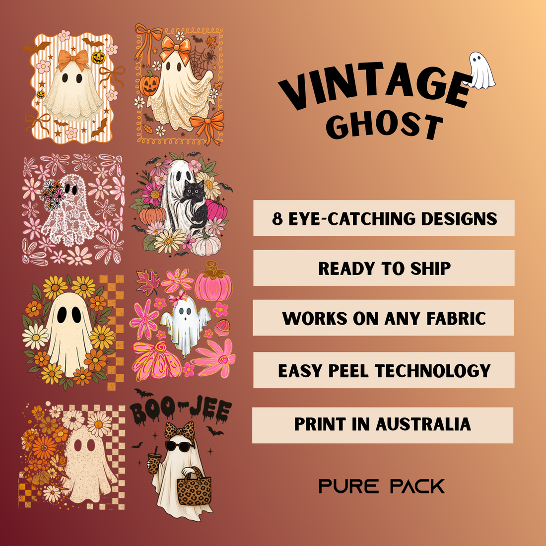 Vintage Ghosts (8 transfers) - Pre-made DTF Gang Sheet 