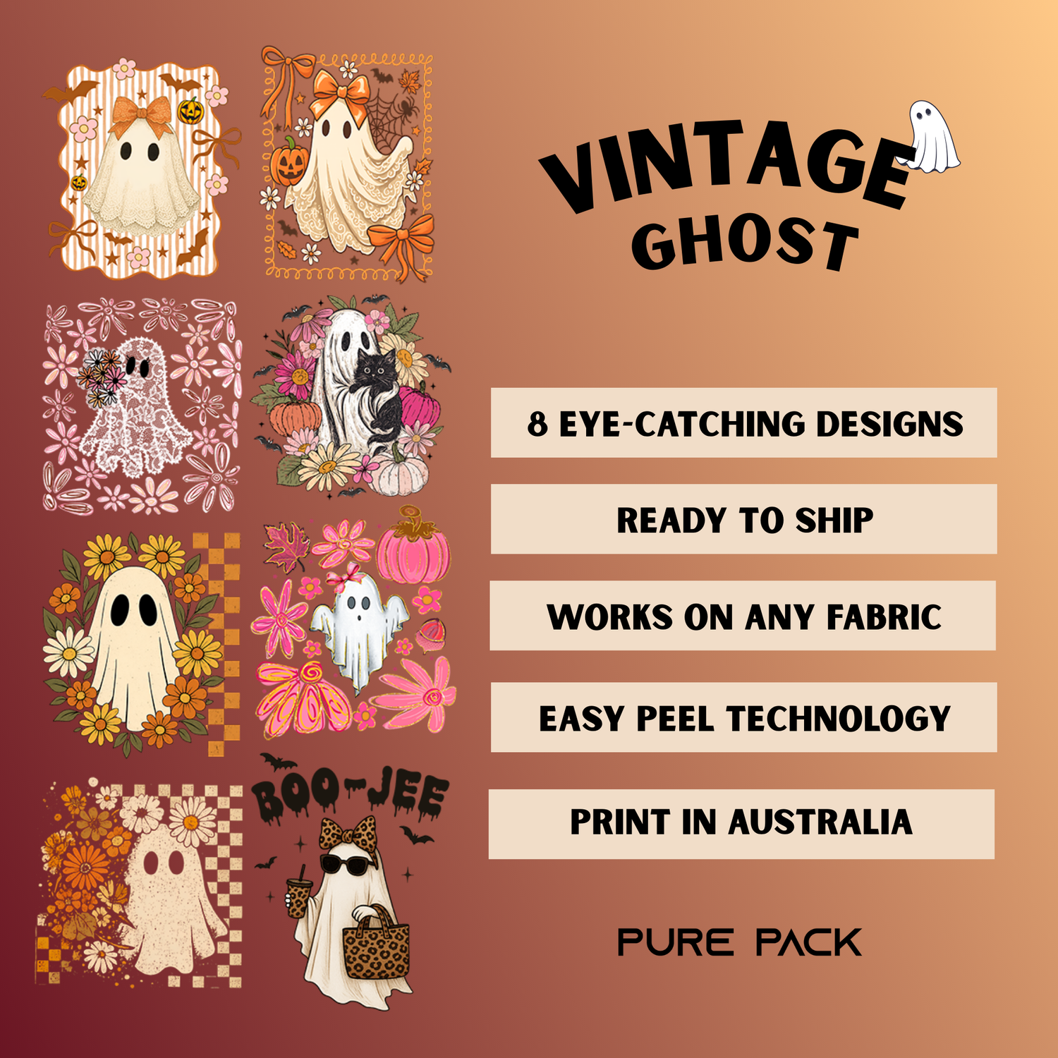 Vintage Ghosts (8 transfers) - Pre-made DTF Gang Sheet 