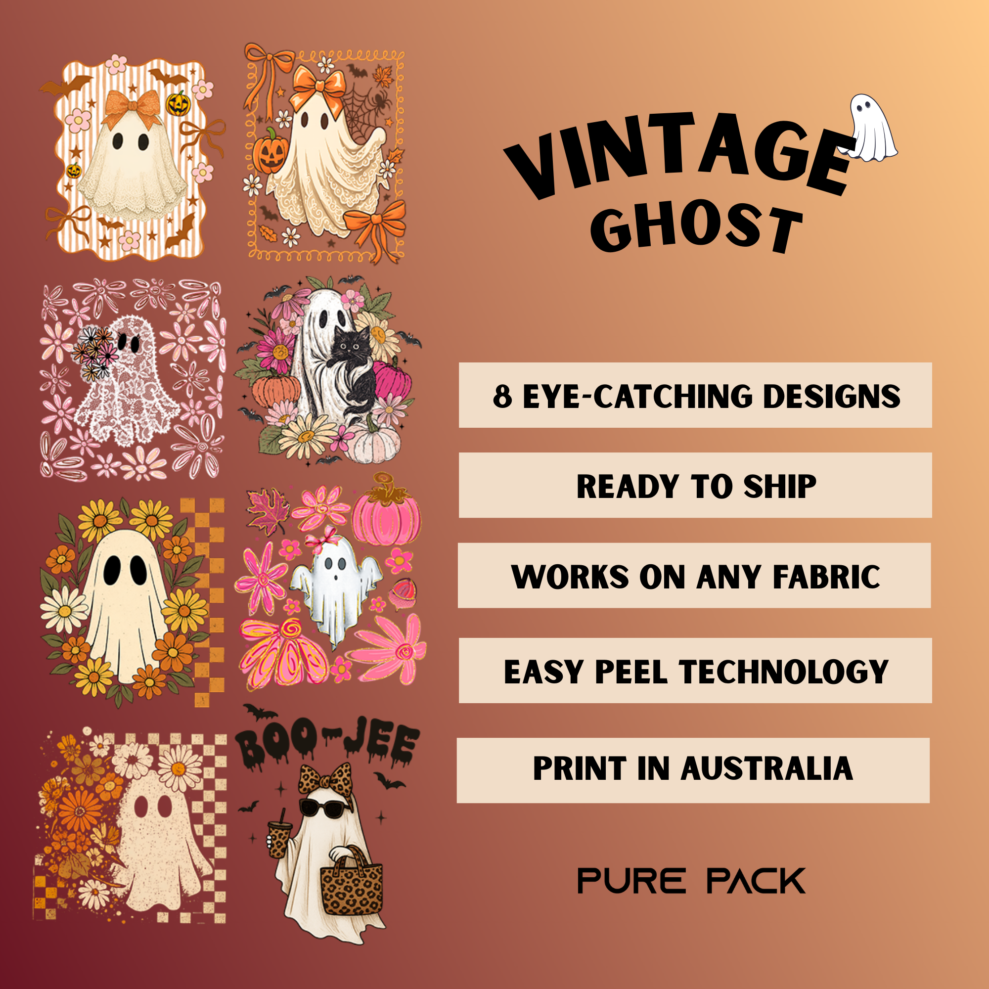 Vintage Ghosts (8 transfers) - Pre-made DTF Gang Sheet 
