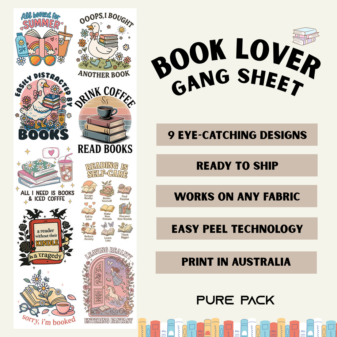Book Lover (9 transfers) - Pre-made DTF Gang Sheet 