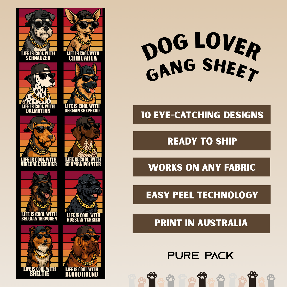Dog Lover v2 (10 transfers) - Pre-made DTF Gang Sheet 