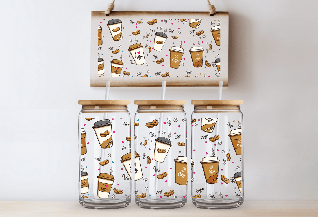 Coffee cups and beans - 16oz UVDTF cup wrap