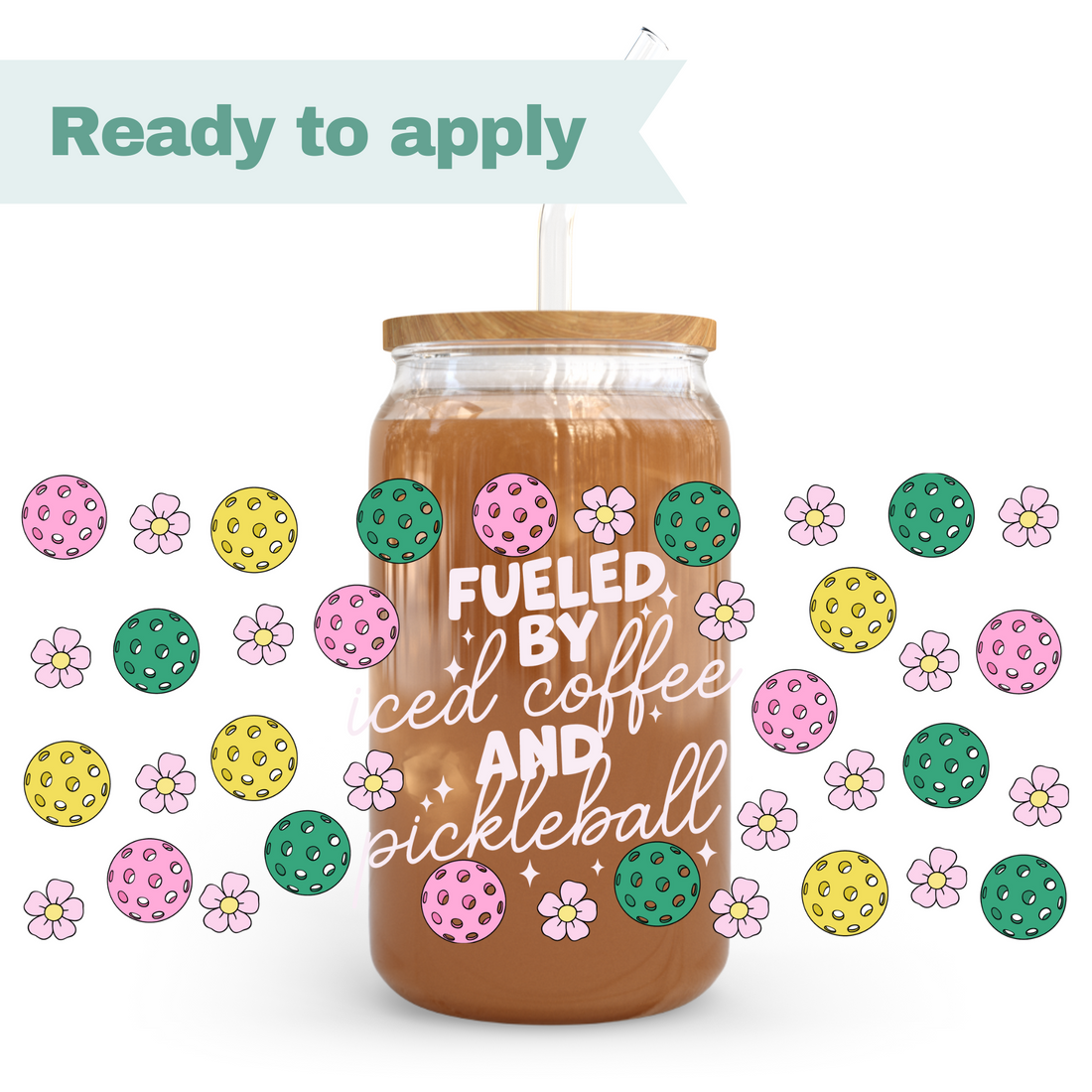 Pickleball (light pink text) - 16oz UVDTF cup wrap 