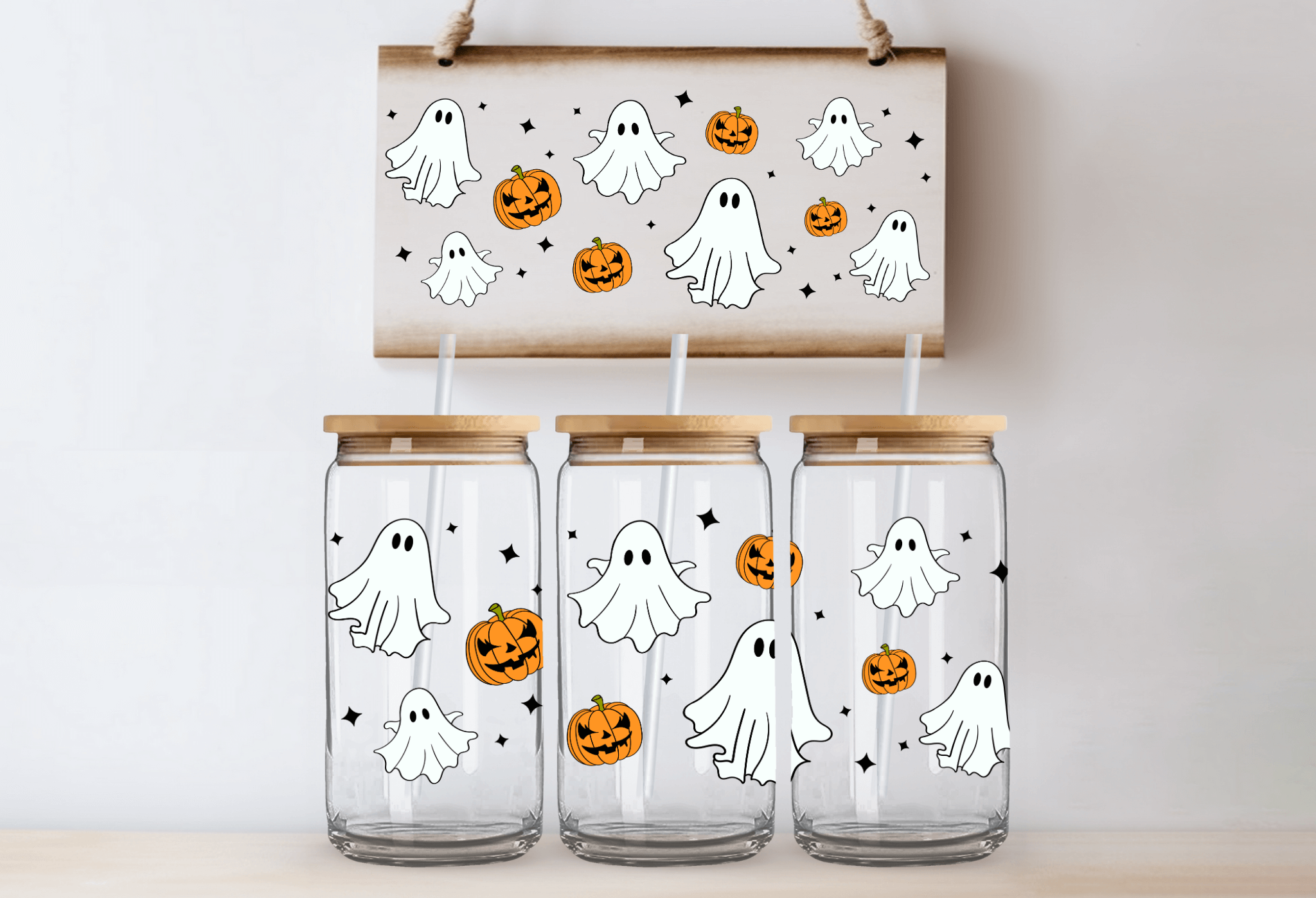 Pumpkin ghosts - 16oz UVDTF cup wrap