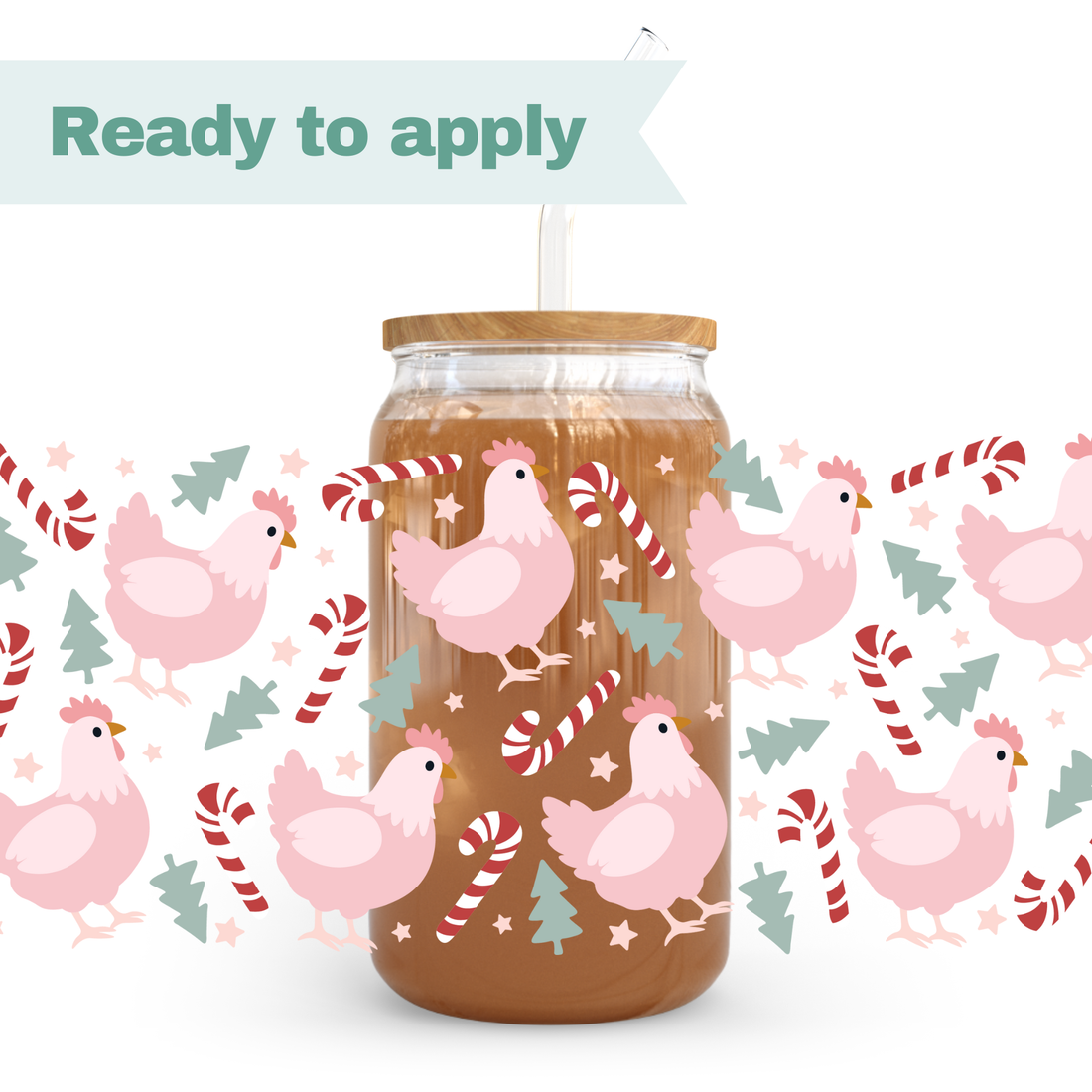 Pink Christmas Chickens - 16oz UVDTF cup wrap 