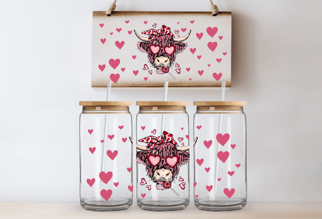 Pink love cow - 16oz UVDTF cup wrap