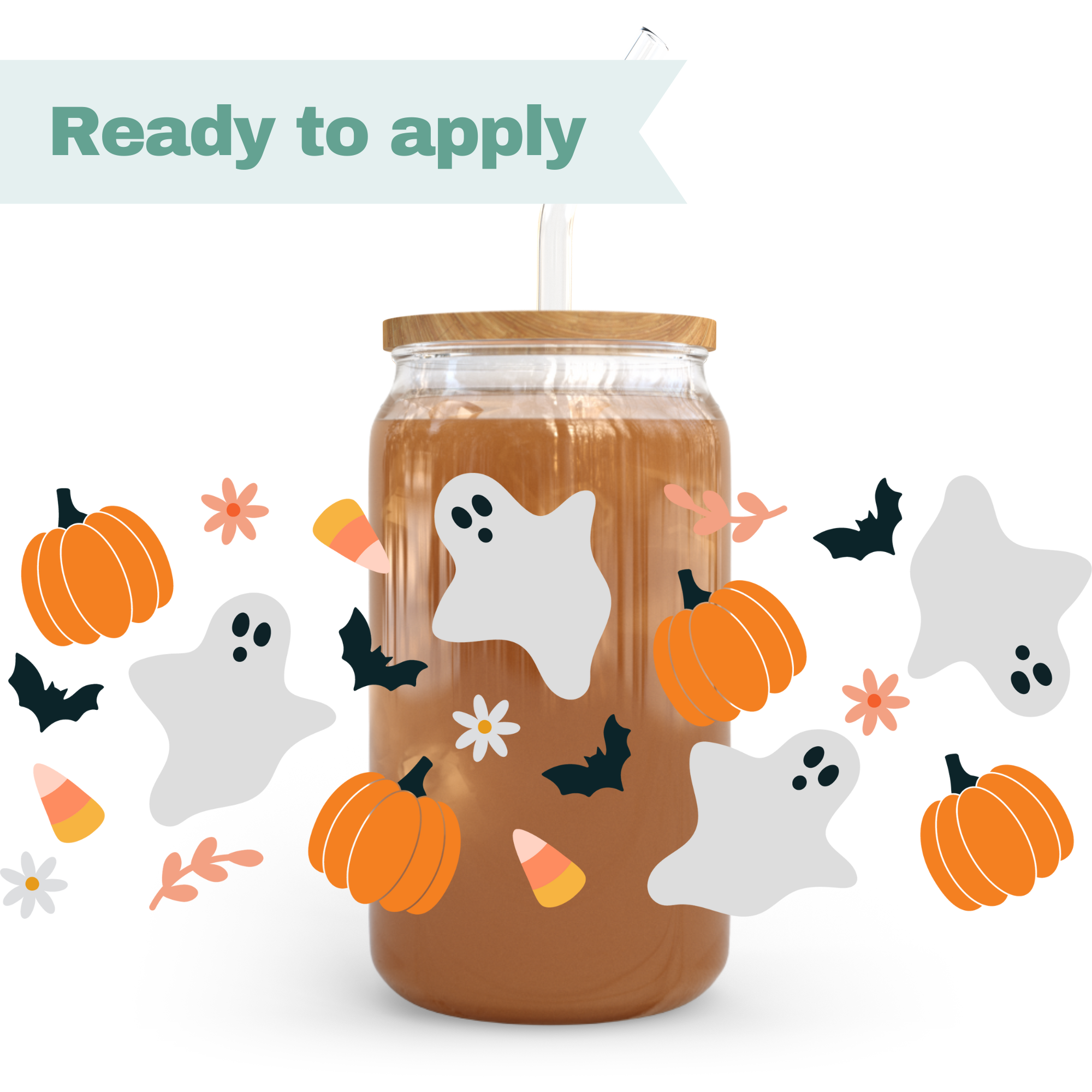 Pumpkin Ghosts - 16oz UVDTF cup wrap 