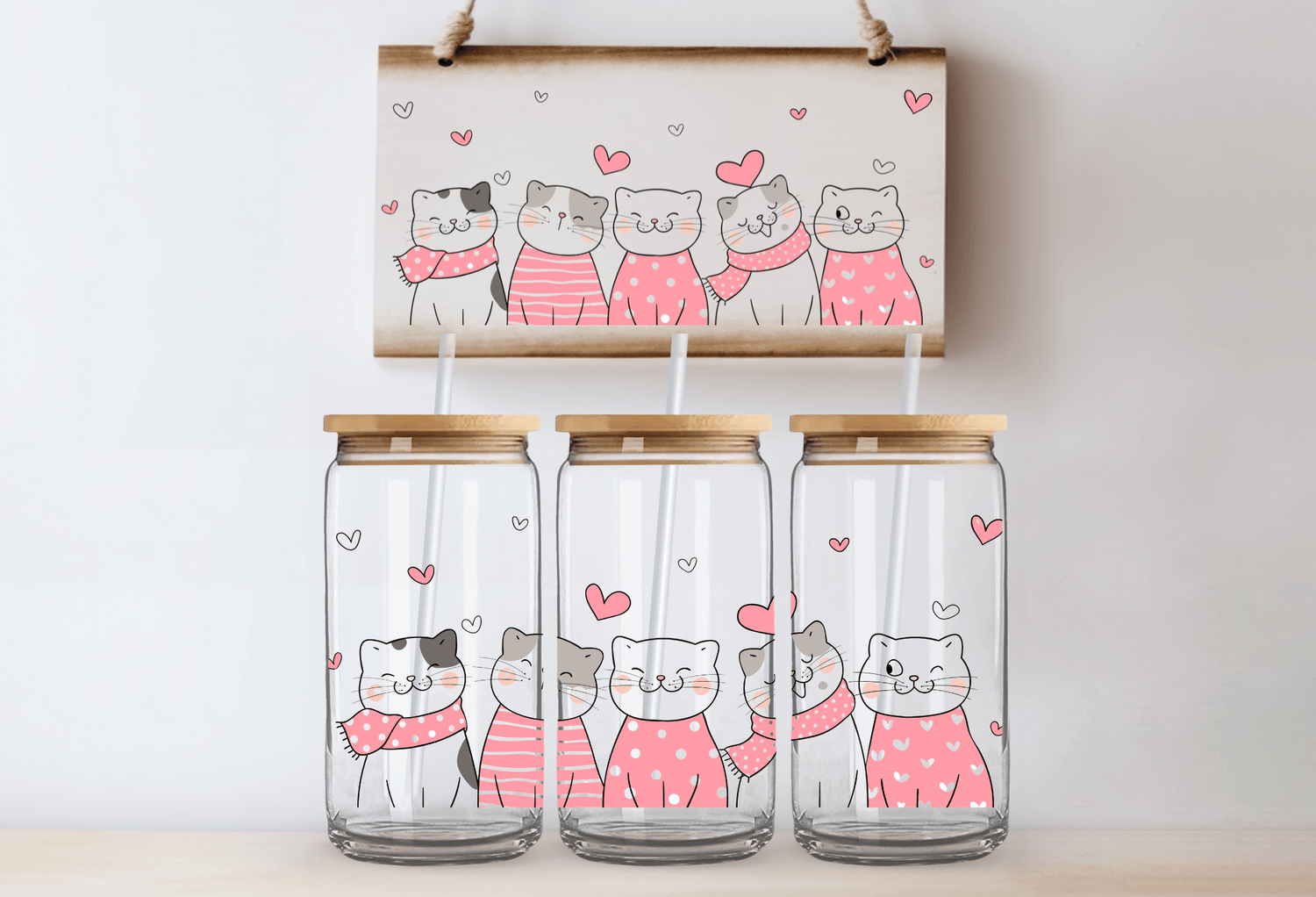 5 pink cats - 16oz UVDTF Cup Wrap