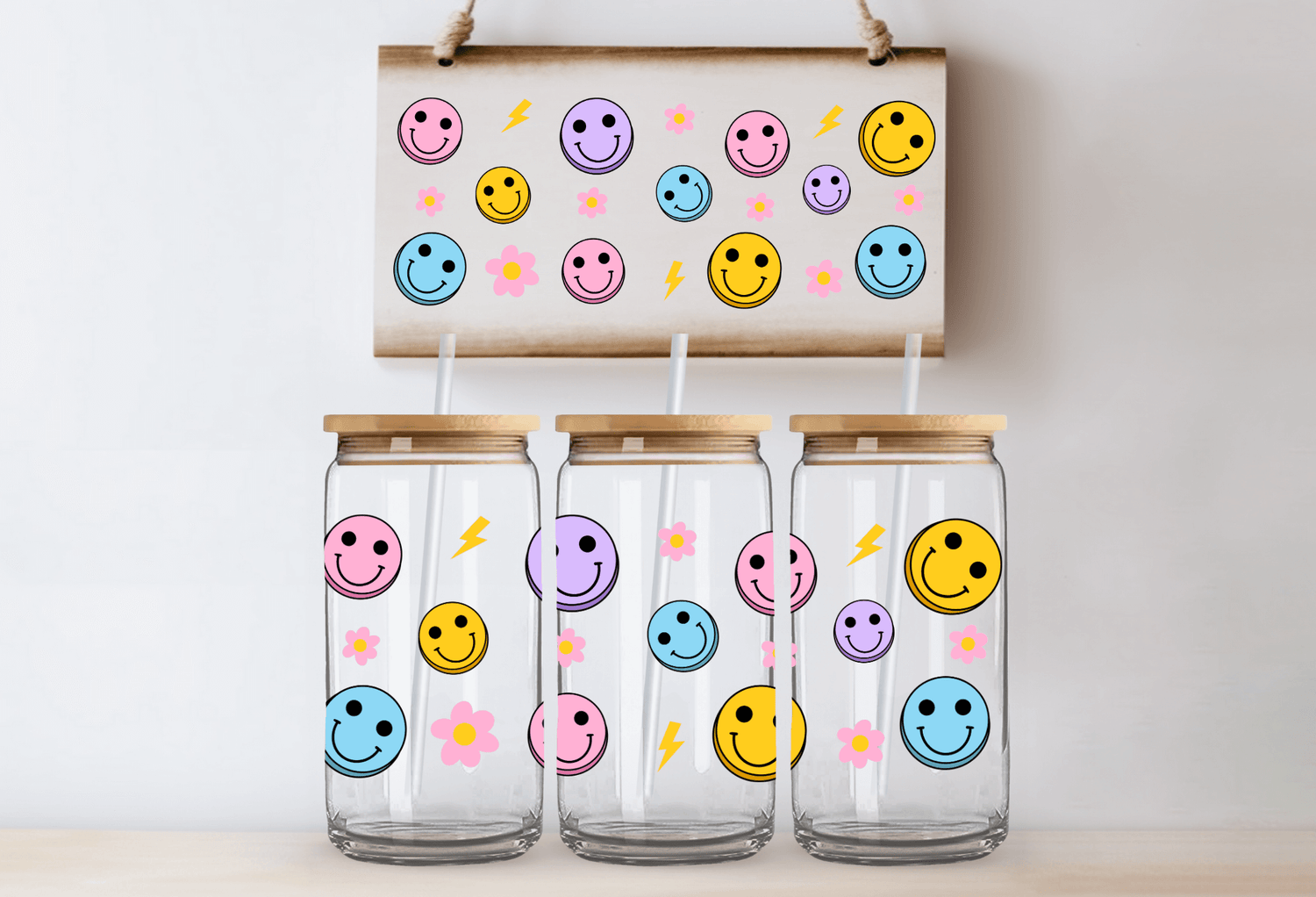 Smiley face 3 colours - 16oz UVDTF cup wrap