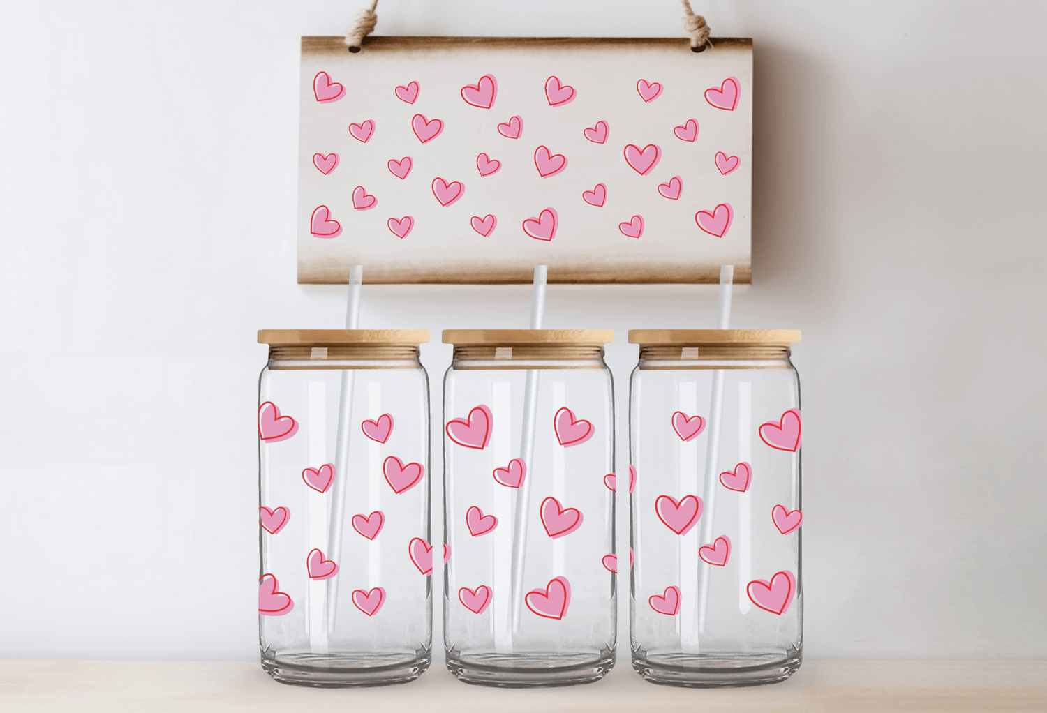 Pink hearts - 16oz UVDTF cup wrap