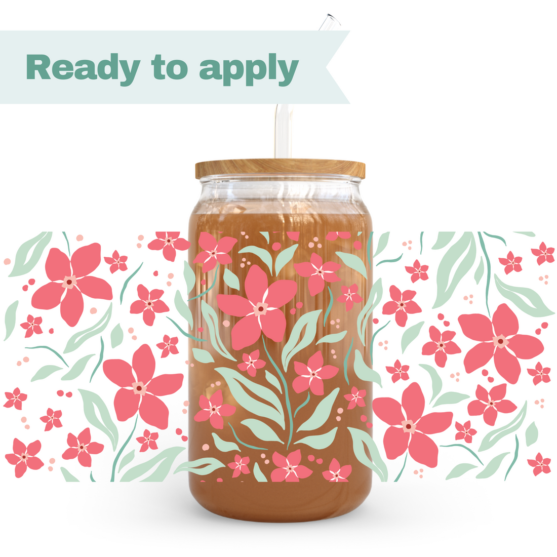 Coral Florals (Red-pink) - 16oz UVDTF cup wrap 