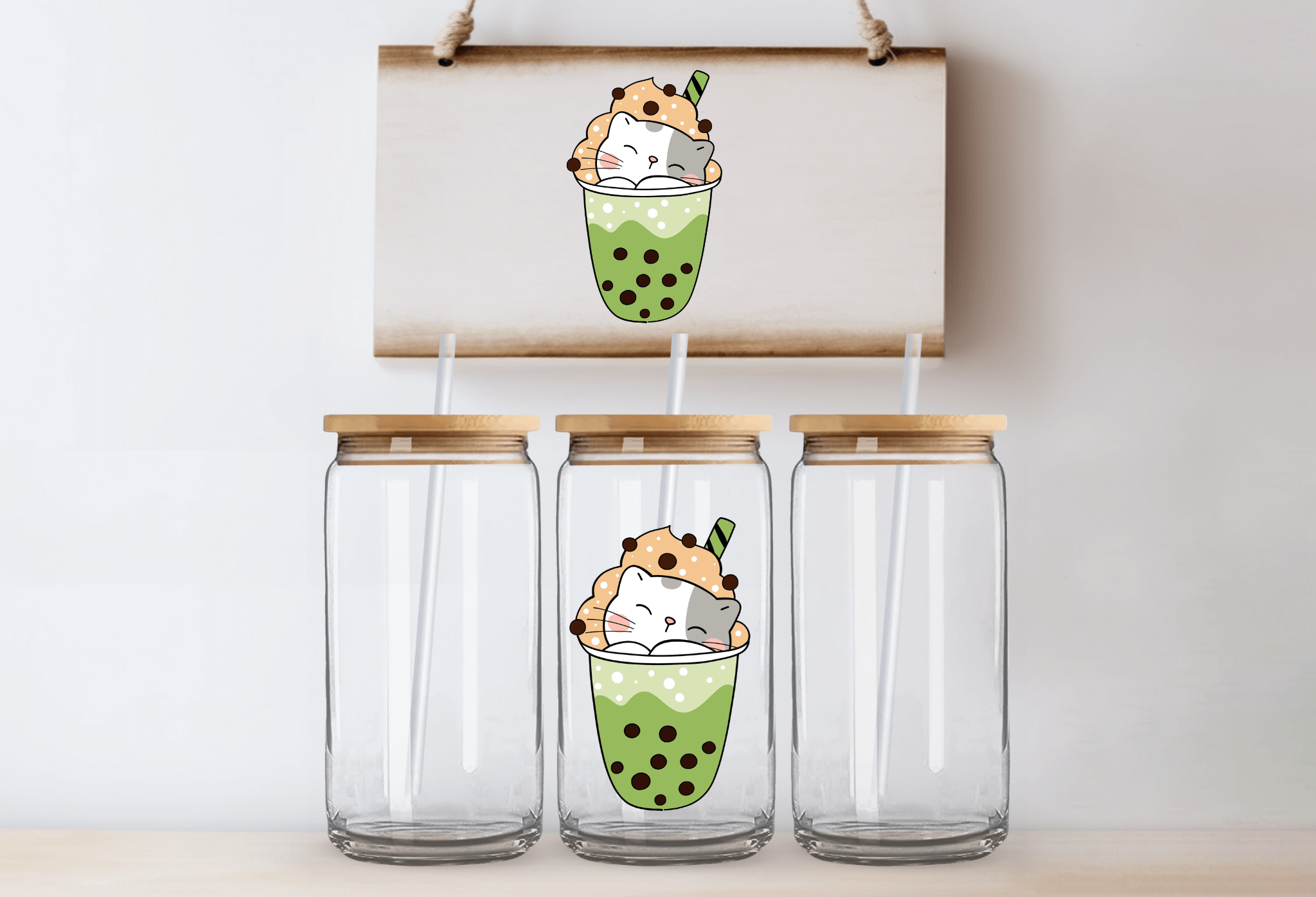 Bubble tea cat - 16oz UVDTF Cup Wrap