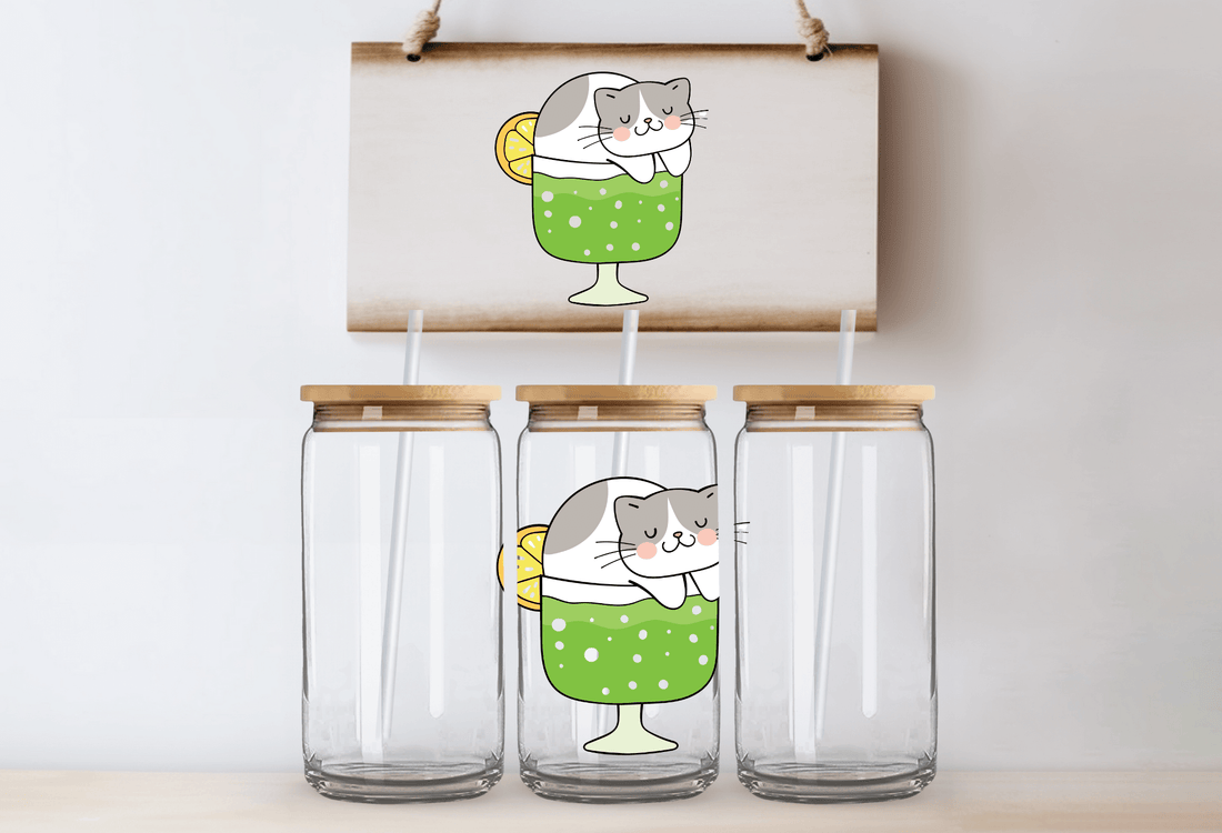 Cat in green soda - 16oz UVDTF Cup Wrap