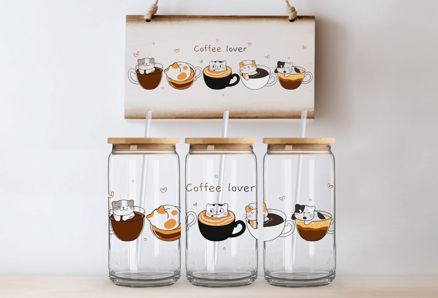 Coffee lover with 5 cats - 16oz UVDTF Cup Wrap