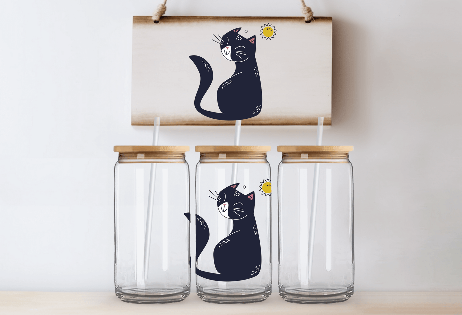 Cute black cat - 16oz UVDTF Cup Wrap