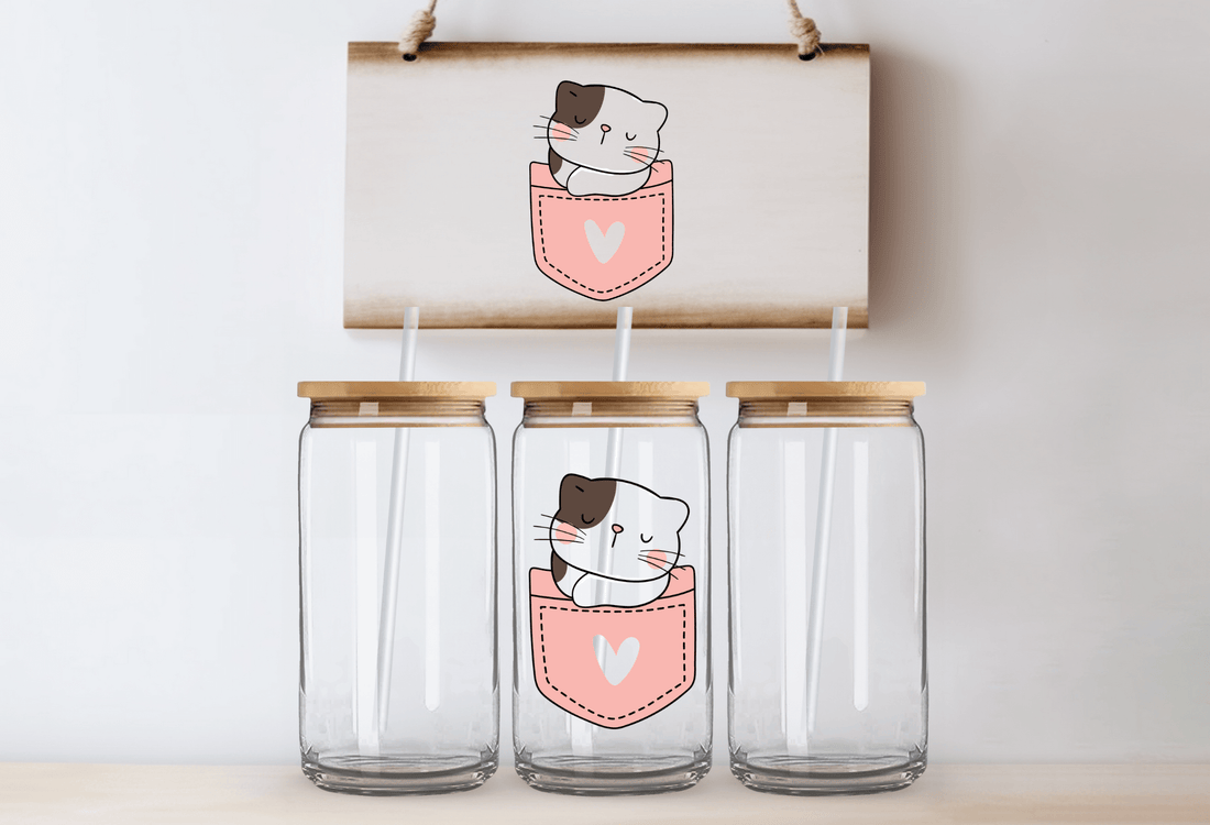 Sleeping cat in pink pocket - 16oz UVDTF Cup Wrap