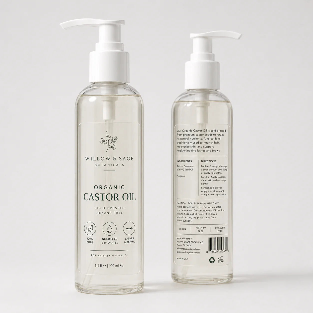 Pure Pack clear stickers applied to bottles for a seamless no-label look.