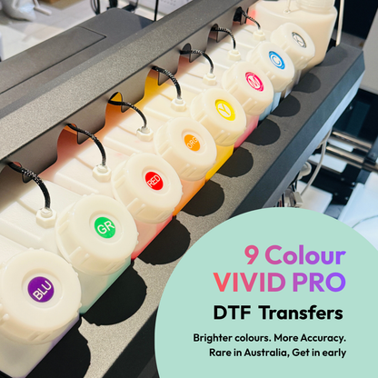 Pure Pack 9 Colour Vivid Pro DTF Transfers for brighter, more accurate colour printing in Australia